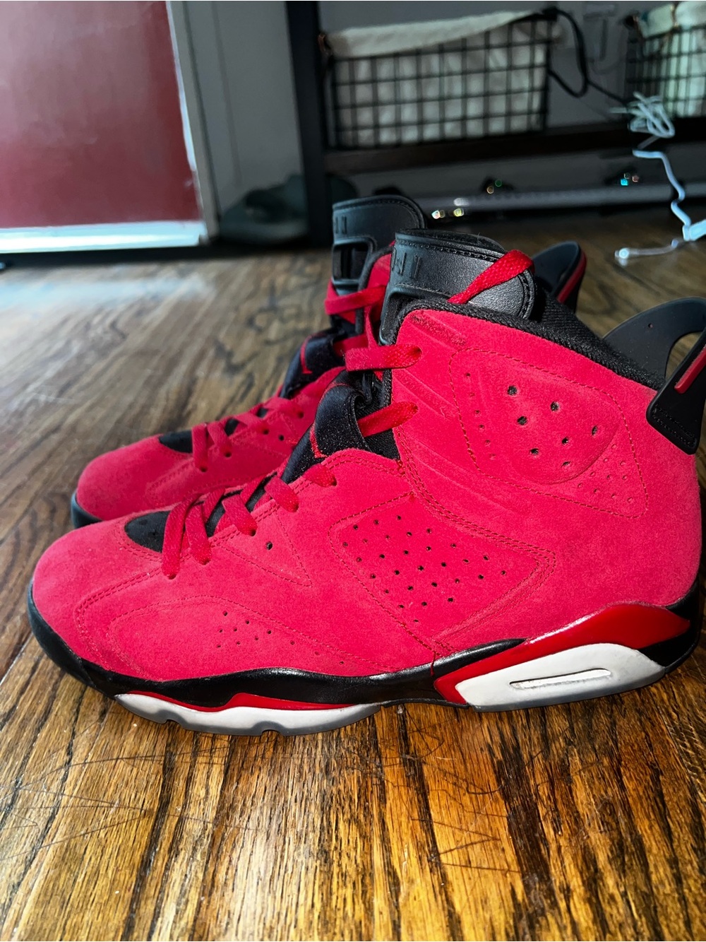 Jordan Men's Red and Black Suede Sneakers